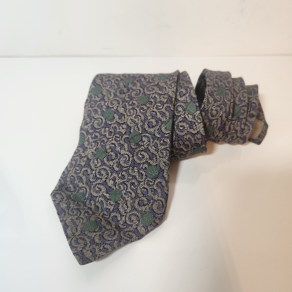 Giorgio Armani Cravatte Silk Tie Blue Green Polka Dot Swirl Geometric Italy